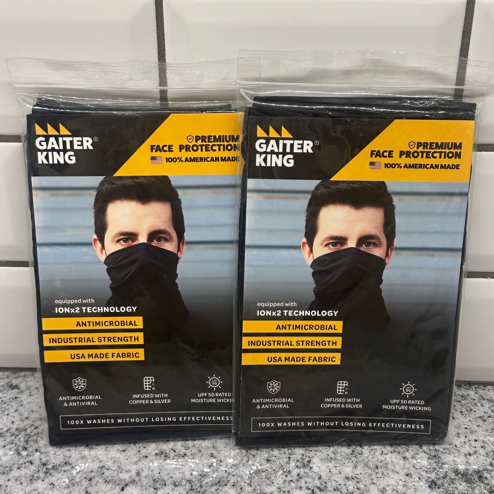 Gaiter‎ King Mens Neck Gaiter Black 2 Pack IONx2 Antimicrobial UPF50 Tactical